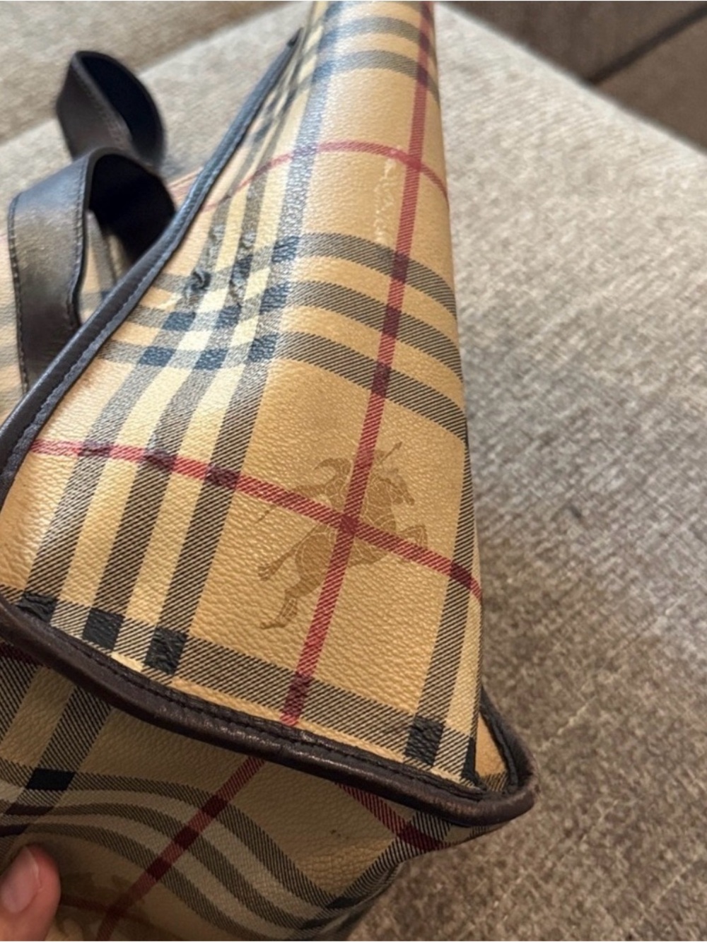 Authentic Burberry Beige Plaid Tote with Brown Leather Handles - Picture 6 of 9